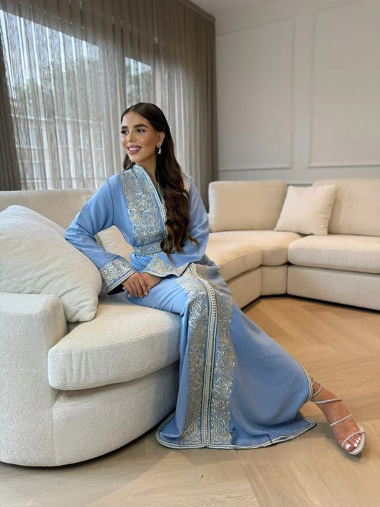 Samia Blauwe Kaftan – Handgemaakte Marokkaanse Jurk – productweergave 2