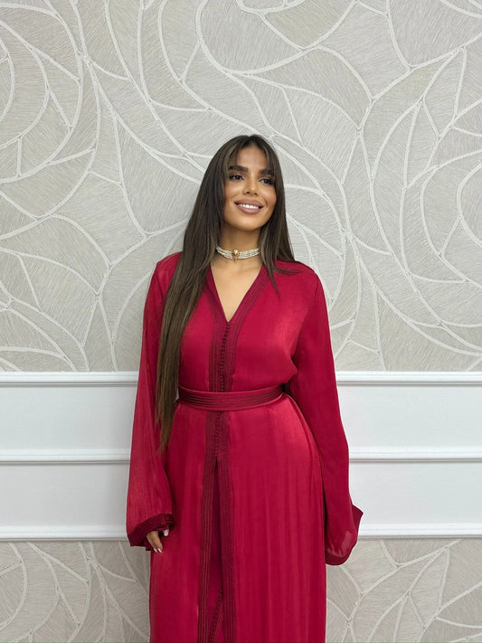 Majda Burgundy Takchita – Tweedelig Marokkaans Ceremonieel Gewaad – productweergave 2