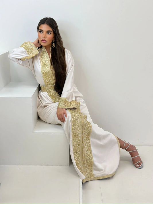 Nadia Witte Kaftan – Handgemaakte Marokkaanse Jurk – productweergave 2