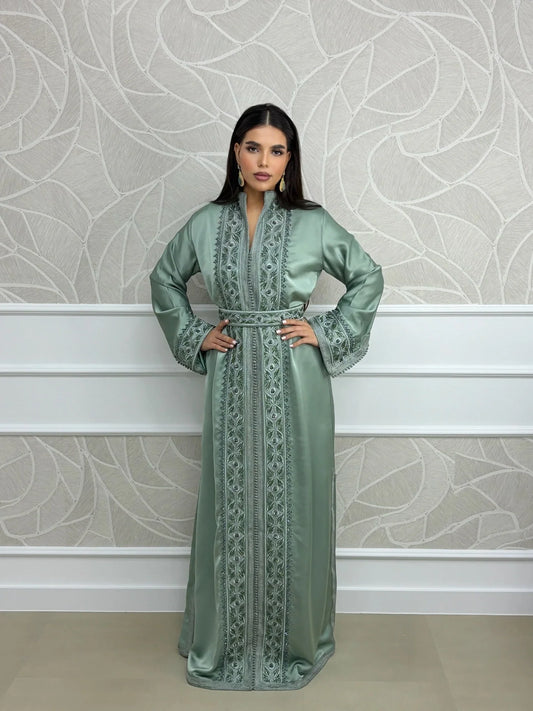 Malak Groene Kaftan – Handgemaakte Marokkaanse Jurk – productweergave 2