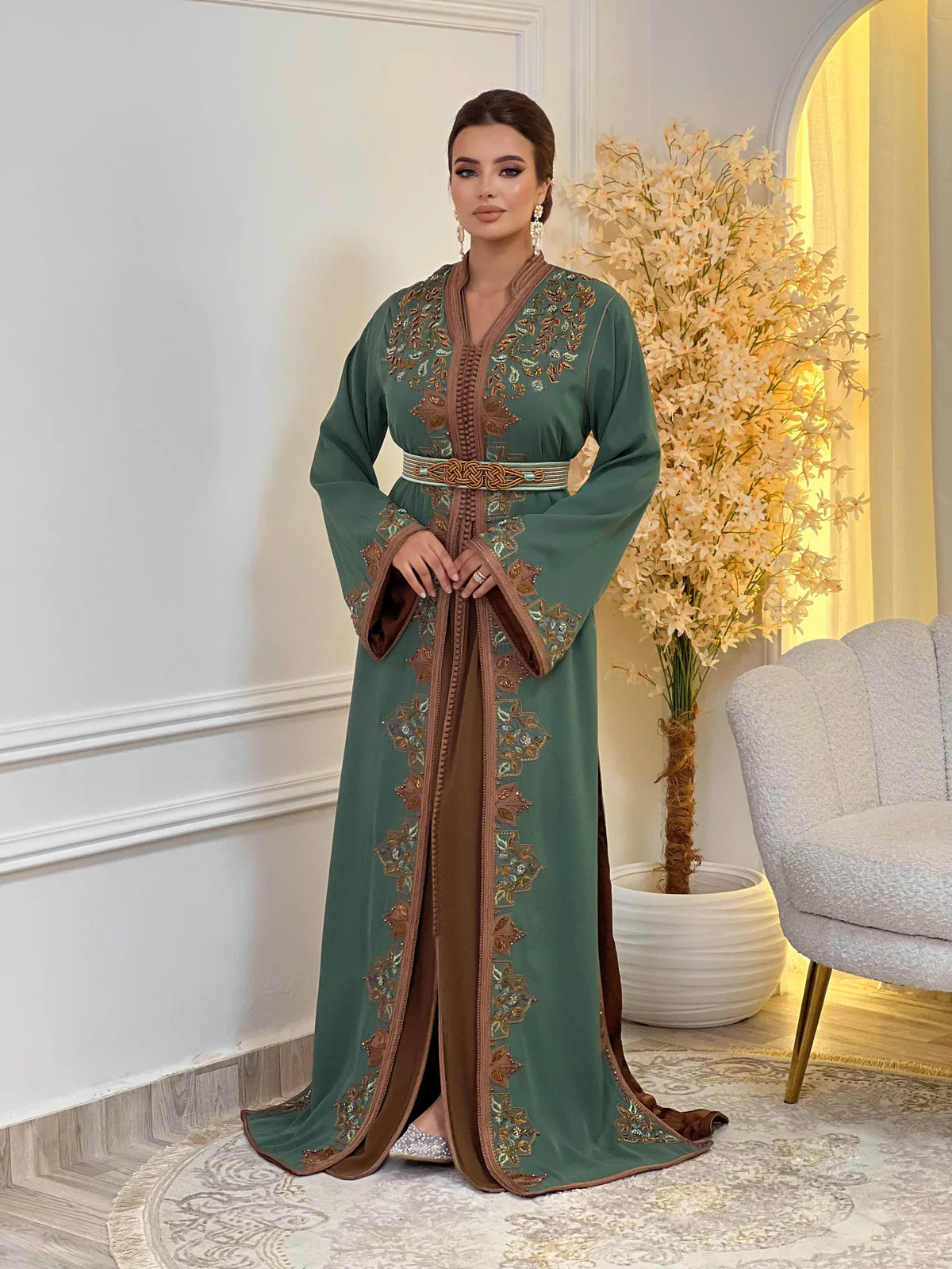 Keltoum Groene Takchita – Tweedelige Marokkaanse Ceremoniejurk – productweergave 2