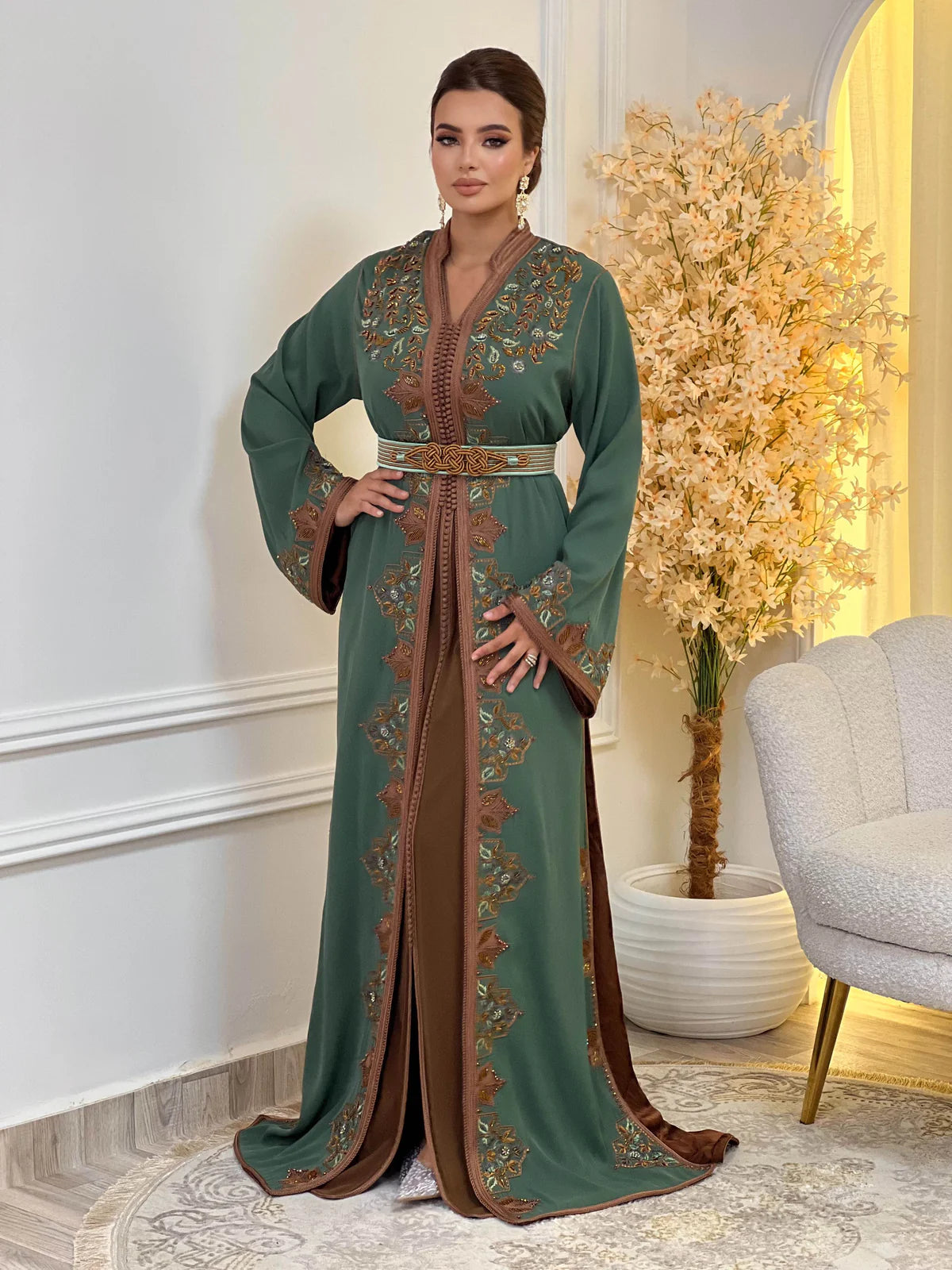 Keltoum Groene Takchita – Tweedelige Marokkaanse Ceremoniejurk – productweergave 3