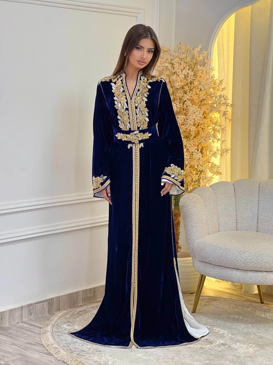 Lamar Navy Kaftan – Handgemaakte Marokkaanse Jurk – productweergave 2