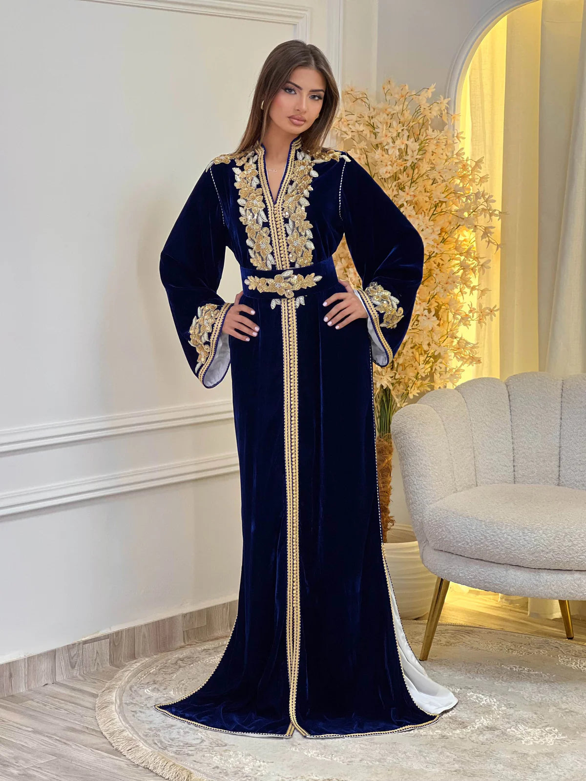 Lamar Navy Kaftan – Handgemaakte Marokkaanse Jurk – productweergave 3