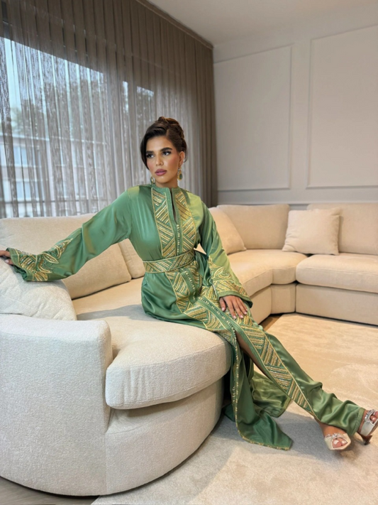 Sirina Groene Kaftan – Handgemaakte Marokkaanse Jurk – productweergave 2