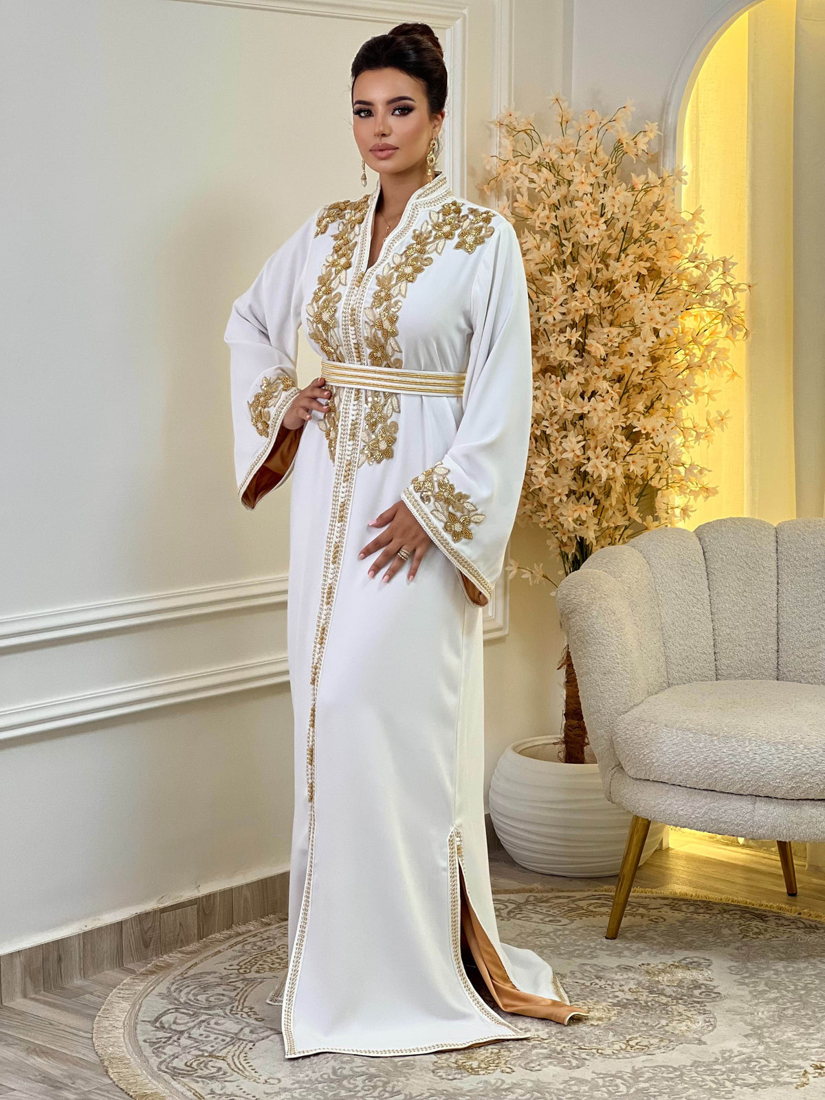 Rihab Witte Kaftan – Handgemaakte Marokkaanse Jurk – productweergave 2