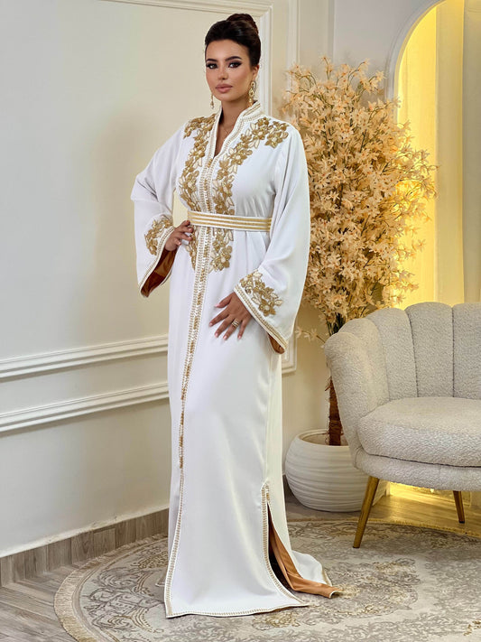 Rihab Witte Kaftan – Handgemaakte Marokkaanse Jurk – productweergave 2