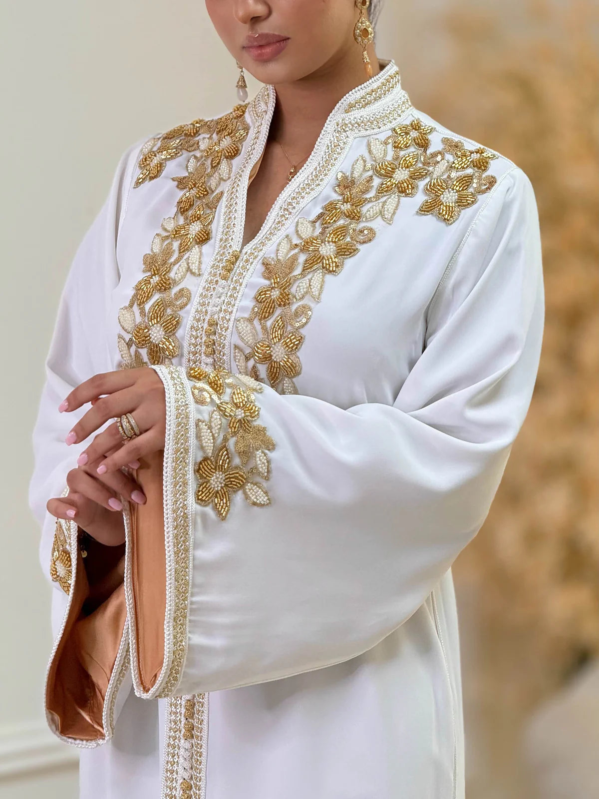 Rihab Witte Kaftan – Handgemaakte Marokkaanse Jurk – productweergave 5