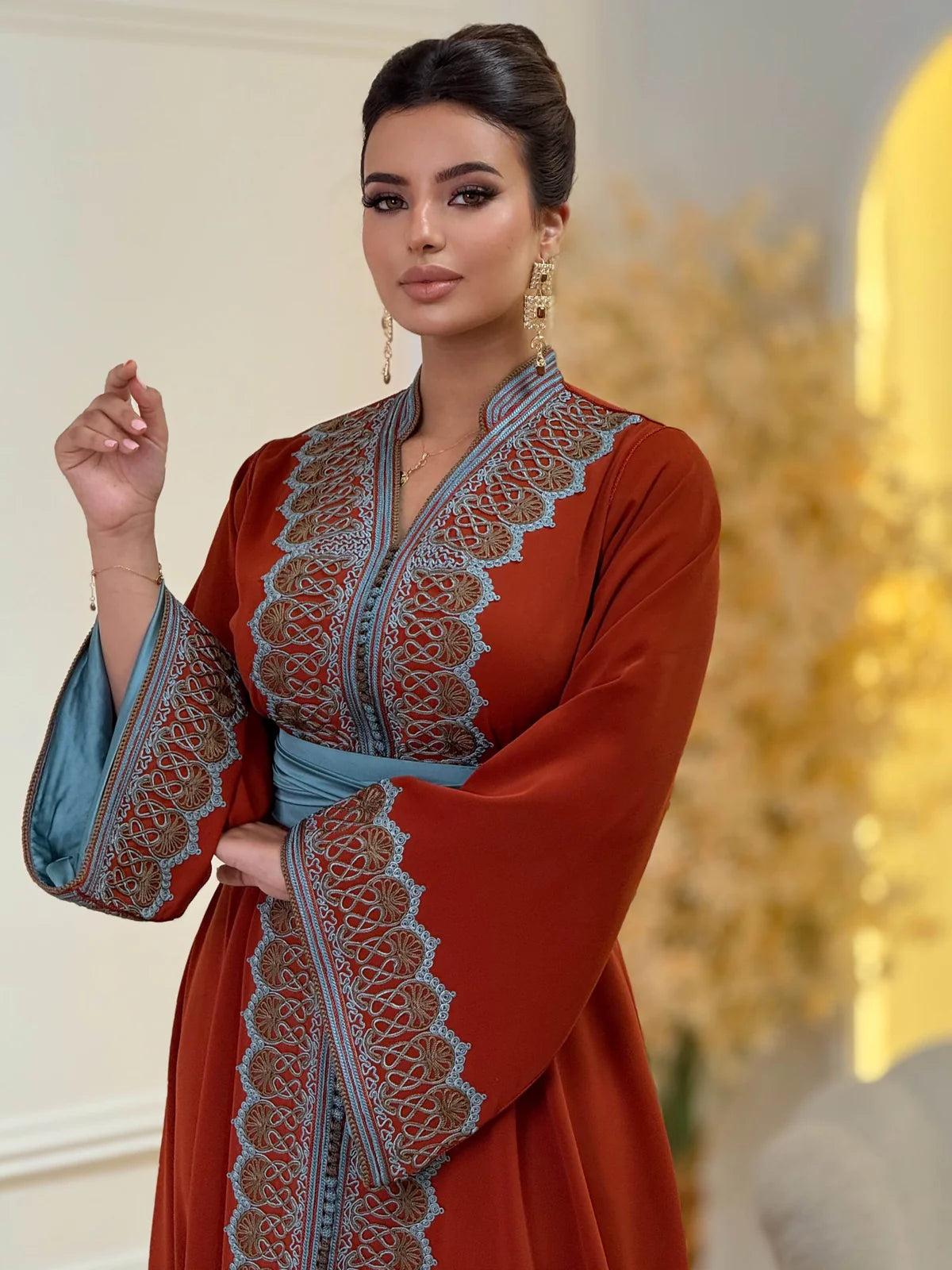 Rawia Rode Kaftan – Handgemaakte Marokkaanse Jurk – productweergave 6