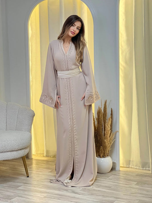 Sajida Beige Kaftan – Handgemaakte Marokkaanse Jurk – productweergave 2