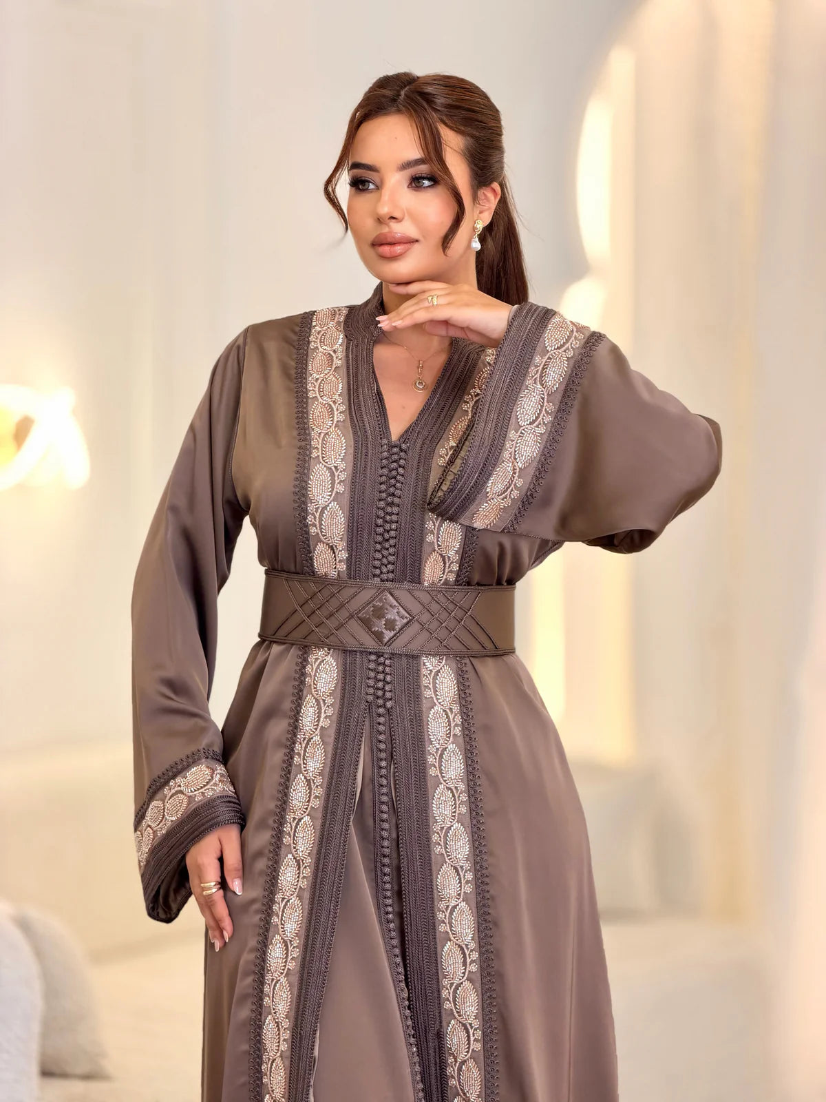 Warda Brown Takchita – Two-Piece Moroccan Ceremonial Dress – product view 2