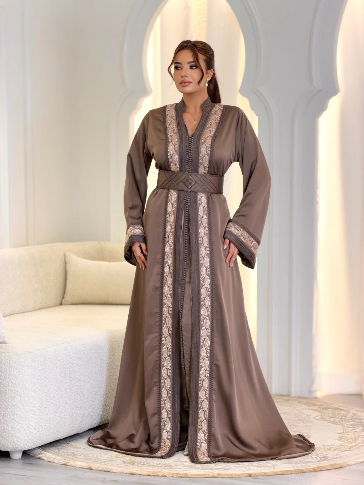 Warda Brown Takchita – Two-Piece Moroccan Ceremonial Dress – back view