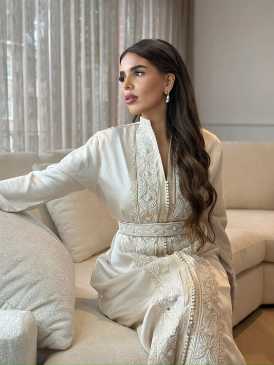 Hala Witte Kaftan – Handgemaakte Marokkaanse Jurk