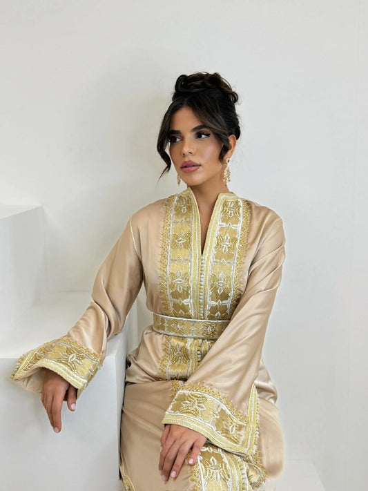 Darine Beige Kaftan – Handgemaakte Marokkaanse Jurk