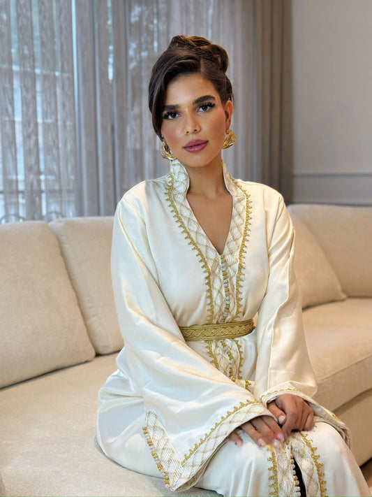 Baraa Witte Kaftan – Handgemaakte Marokkaanse Jurk