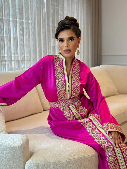 Dounia Roze Kaftan – Handgemaakte Marokkaanse Jurk
