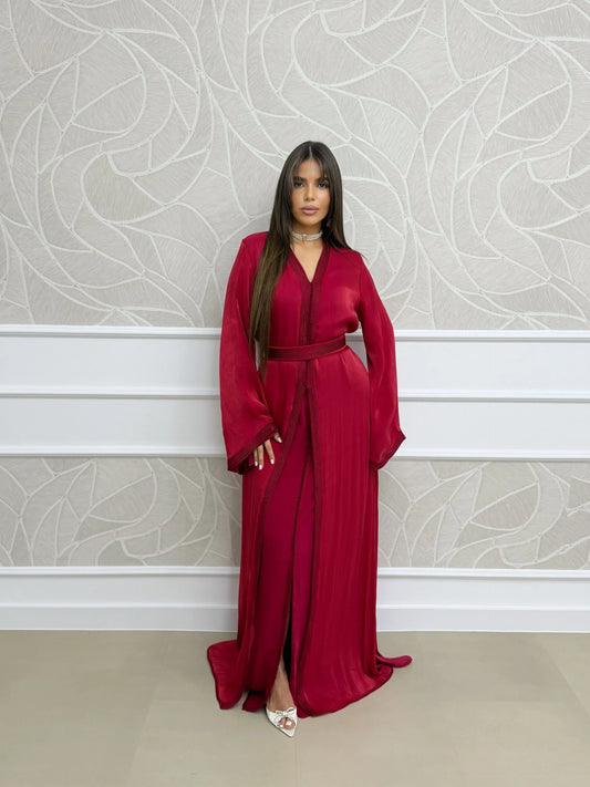 Majda Burgundy Takchita – Tweedelig Marokkaans Ceremonieel Gewaad