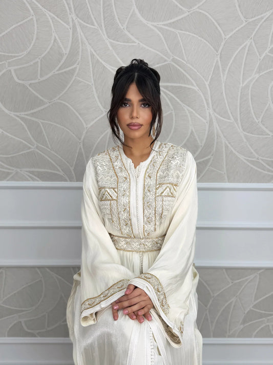 Nirmine White Takchita – Tweedelige Marokkaanse Ceremoniejurk