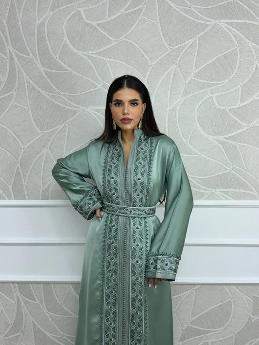Malak Groene Kaftan – Handgemaakte Marokkaanse Jurk