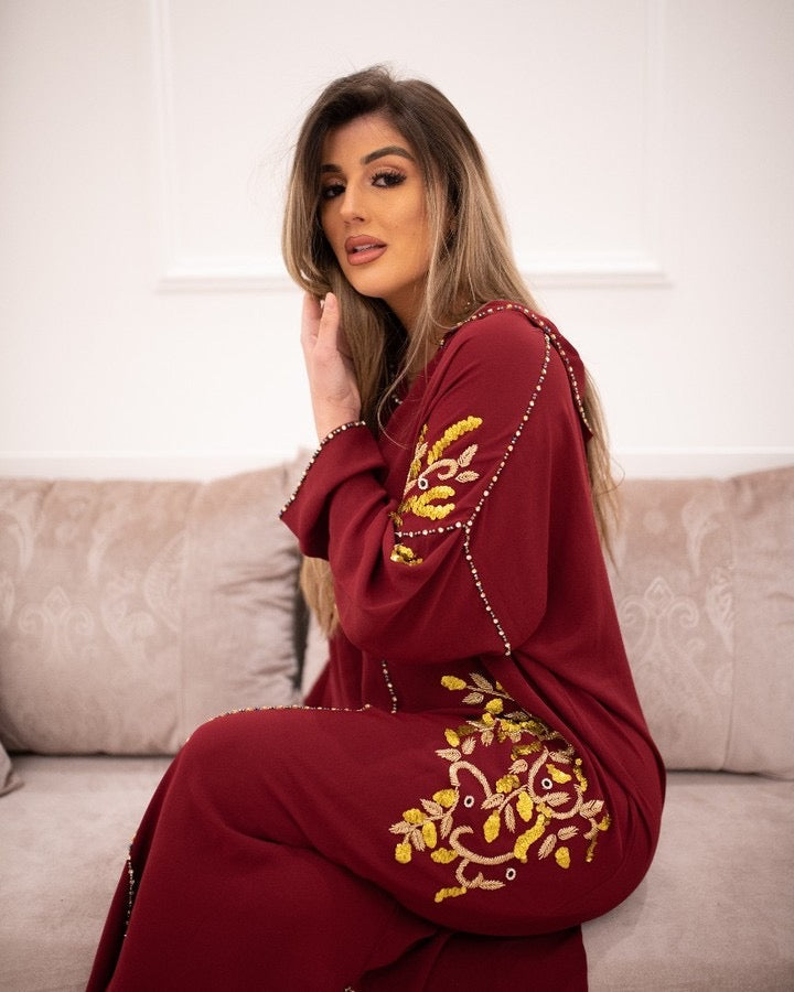 Souad Bourgondische Djellaba – Casual Marokkaanse Tuniek voor Dagelijks Comfort