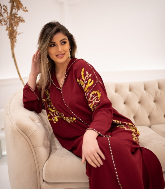 Souad Bourgondische Djellaba – Casual Marokkaanse Tuniek voor Dagelijks Comfort