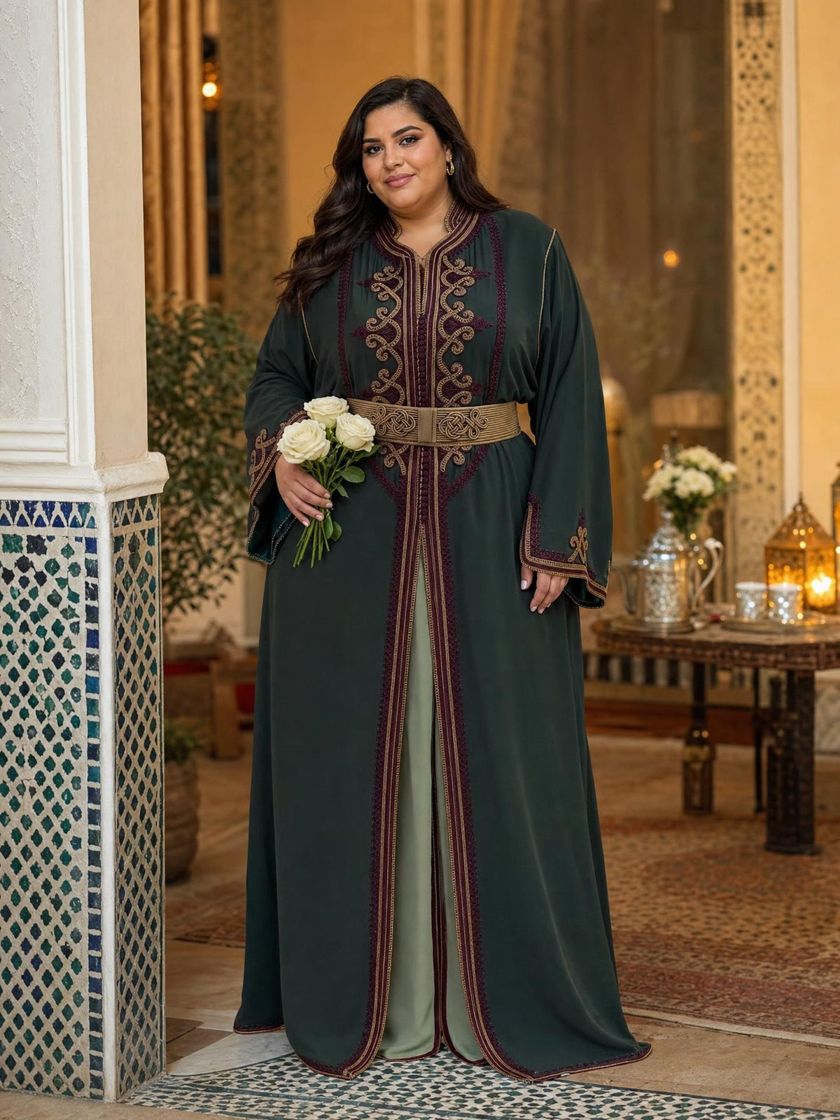 Dounia Groene Takchita – Tweedelige Marokkaanse Ceremoniejurk — plus-size model