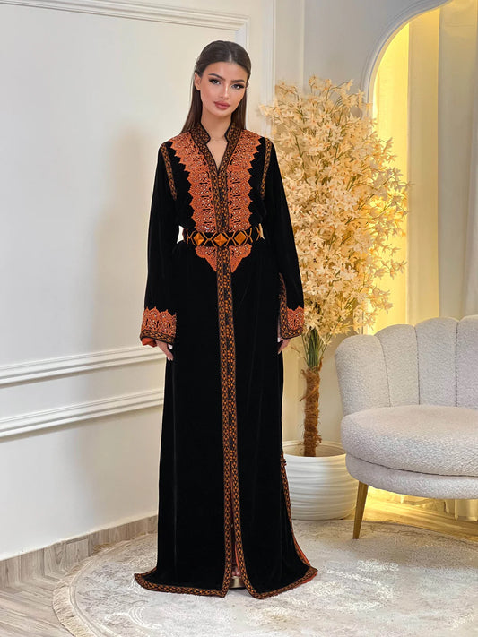 Kinda Zwarte Kaftan – Handgemaakte Marokkaanse Jurk
