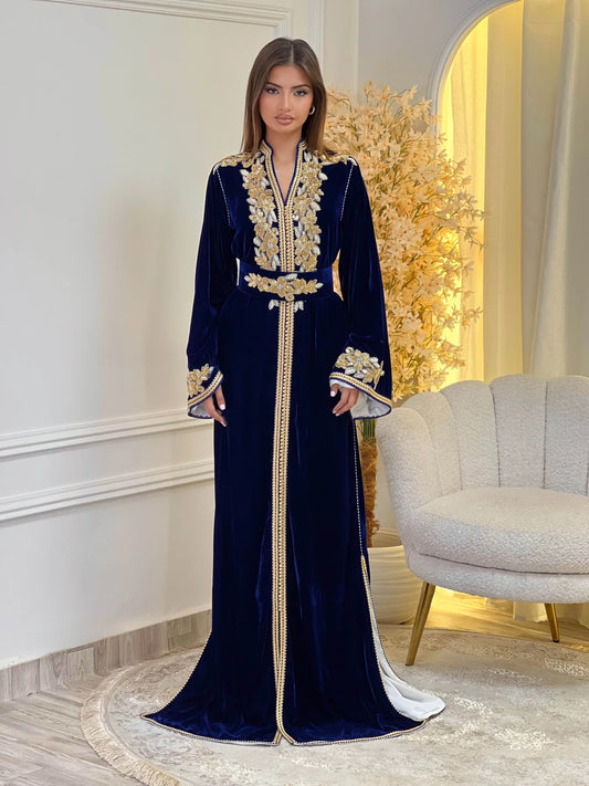 Lamar Navy Kaftan – Handgemaakte Marokkaanse Jurk