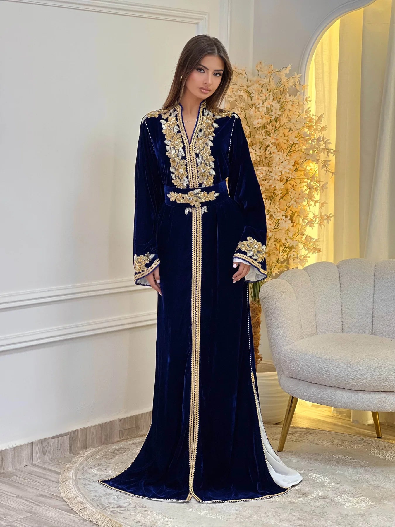 Lamar Navy Kaftan – Handgemaakte Marokkaanse Jurk – productweergave 2