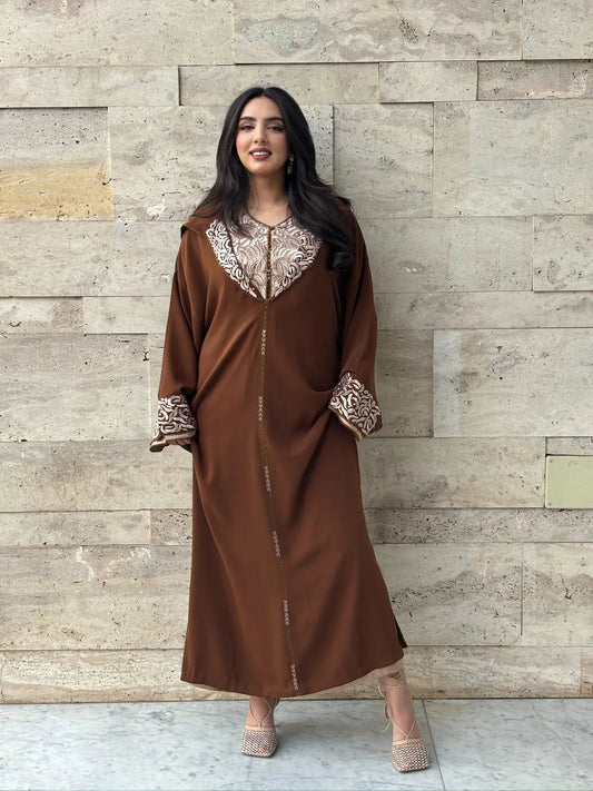 Batoule Brown Djellaba – Casual Marokkaanse Tuniek voor Dagelijks Comfort