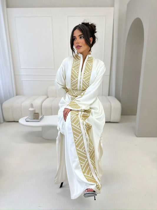 Chorok witte kaftan – handgemaakte Marokkaanse jurk – productweergave 2