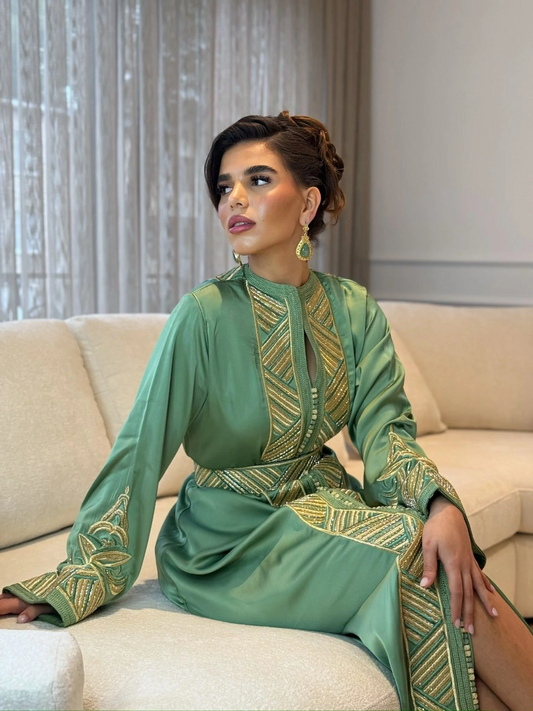 Sirina Groene Kaftan – Handgemaakte Marokkaanse Jurk