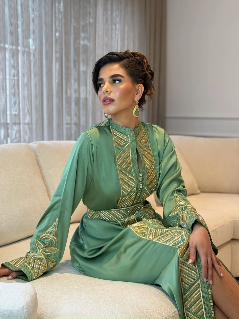 Sirina Groene Kaftan – Handgemaakte Marokkaanse Jurk