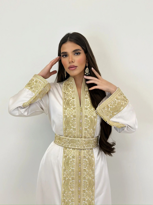 Nadia Witte Kaftan – Handgemaakte Marokkaanse Jurk