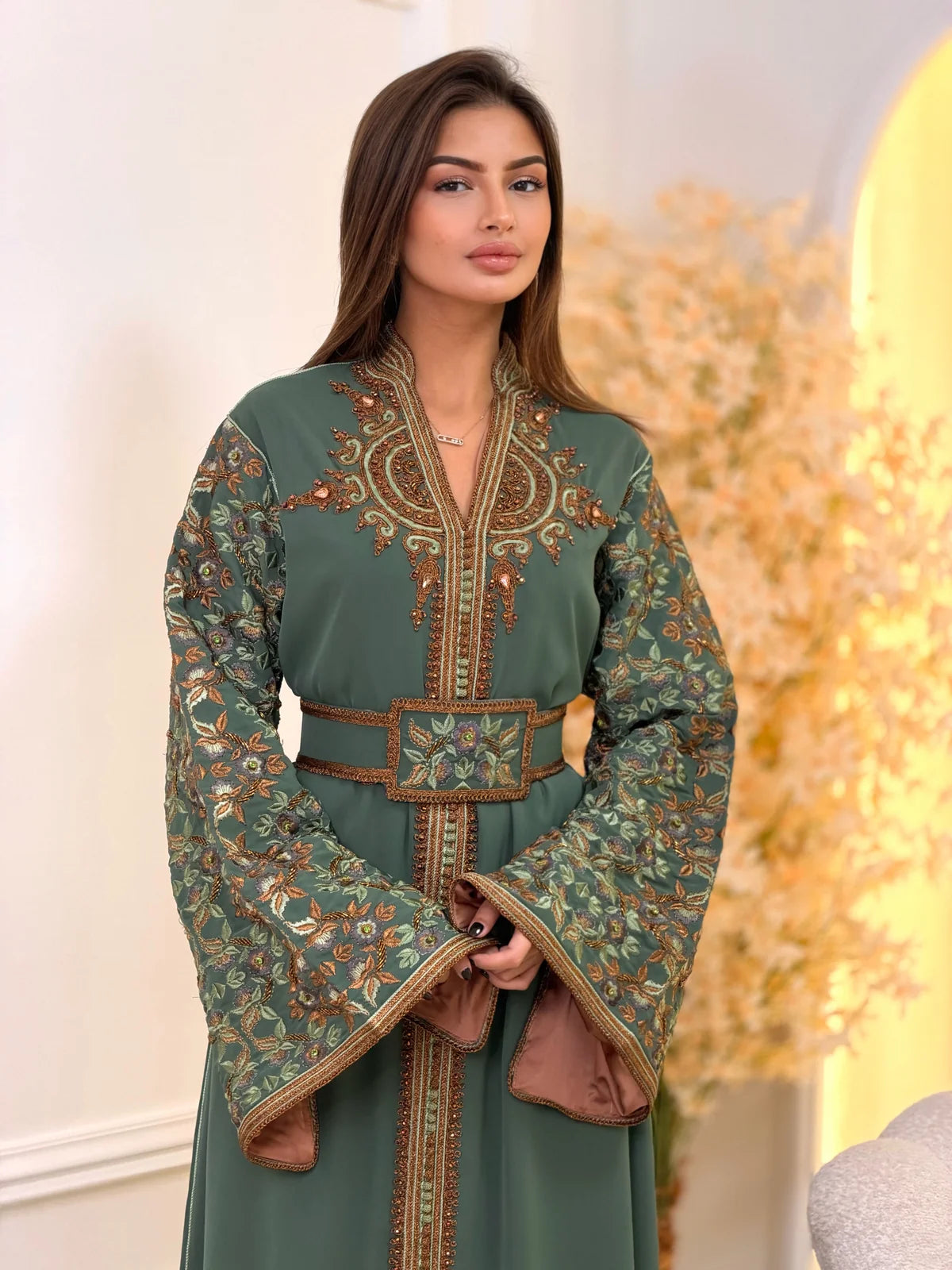 Nariman Green Kaftan – Handcrafted Moroccan Dress – product view 7