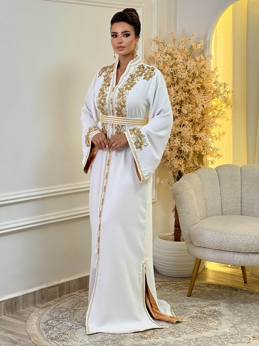 Rihab Witte Kaftan – Handgemaakte Marokkaanse Jurk