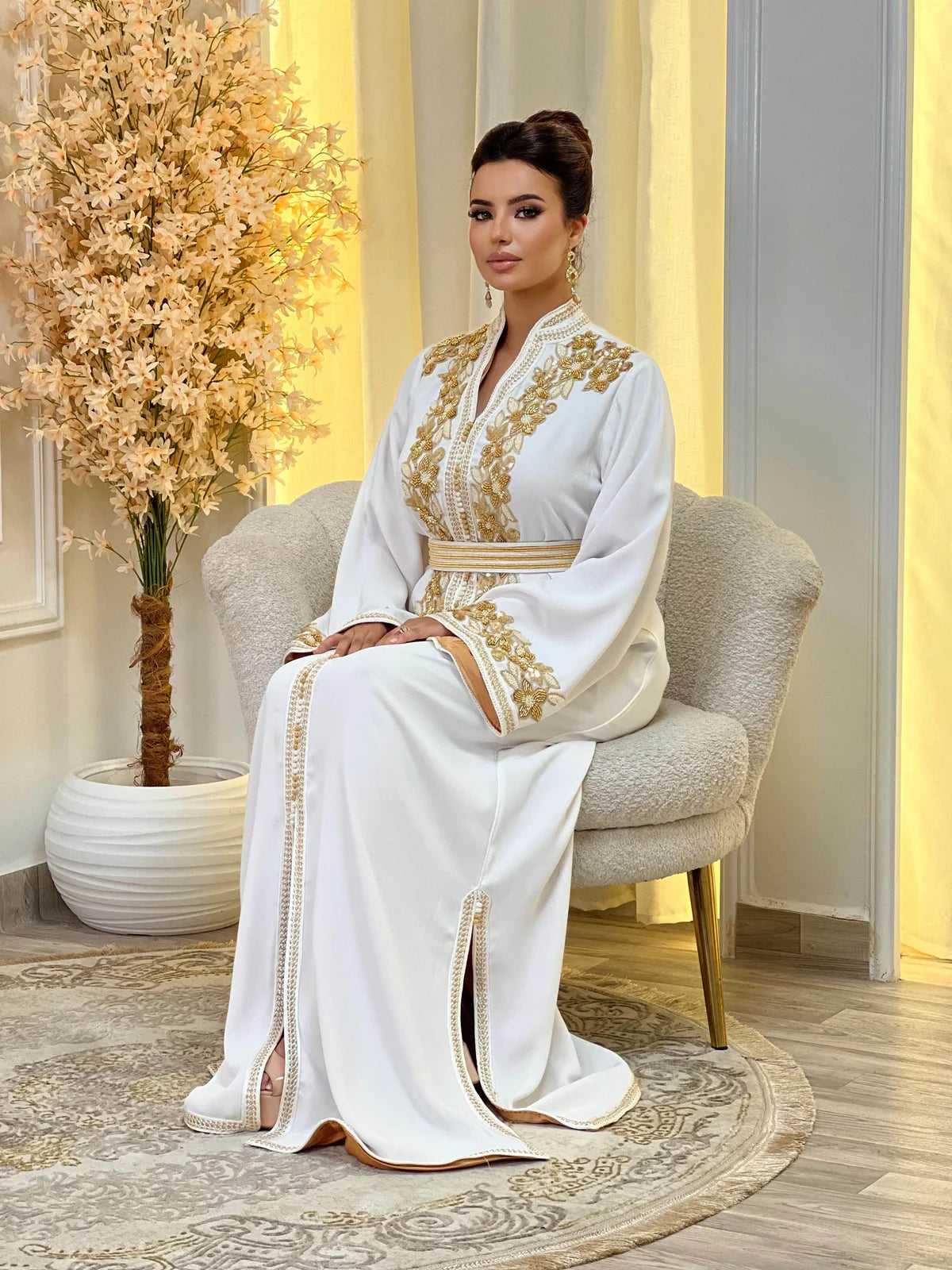 Rihab Witte Kaftan – Handgemaakte Marokkaanse Jurk – productweergave 6