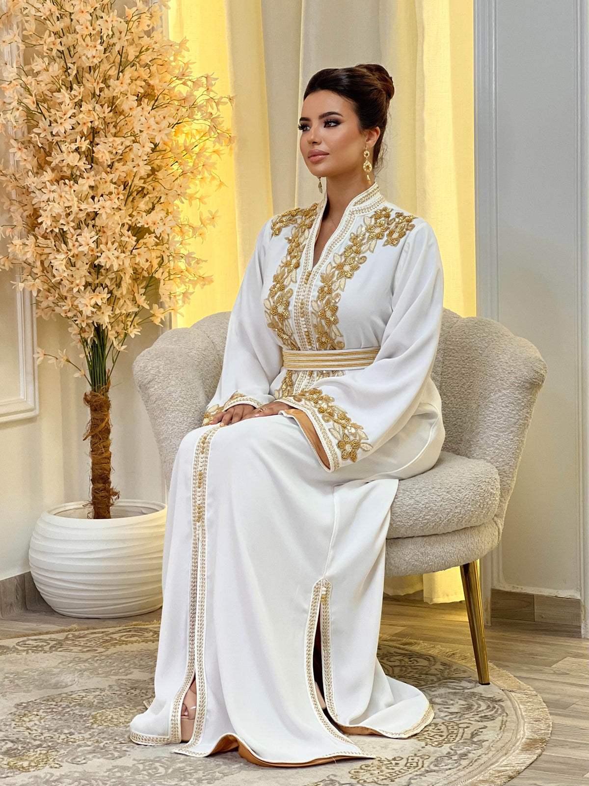 Rihab Witte Kaftan – Handgemaakte Marokkaanse Jurk – productweergave 7