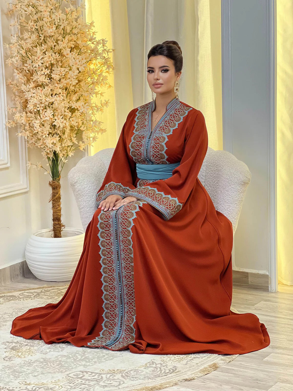 Rawia Rode Kaftan – Handgemaakte Marokkaanse Jurk – productweergave 8