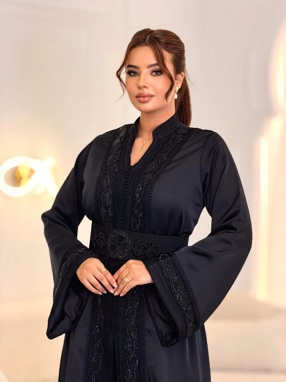 Warda Black Takchita – Two-Piece Moroccan Ceremonial Dress – fabric detail