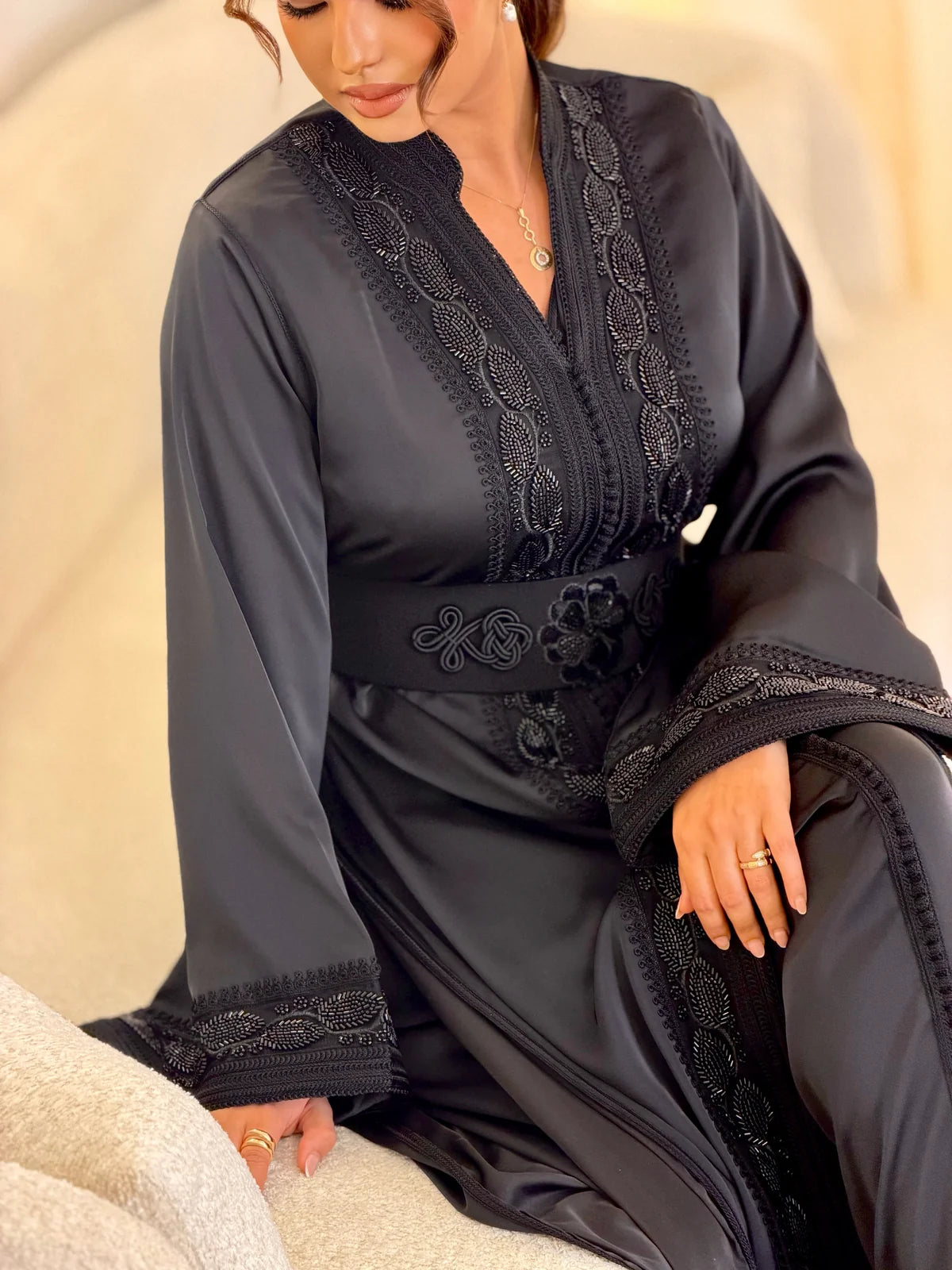Warda Black Takchita – Two-Piece Moroccan Ceremonial Dress – back view